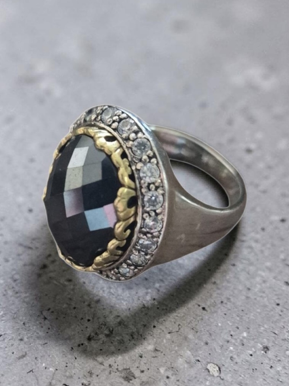 Silpada Black Faceted Stone Ring with Gold Accents